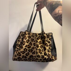 Maurizio Taiuti Leopard Print Genuine Leather Shoulder Bag